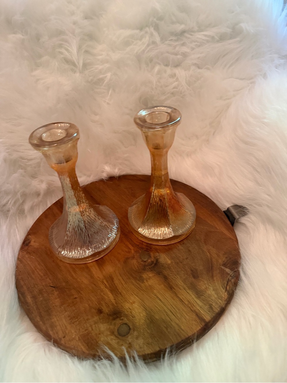 Vintage Jeannette Glass Candlestick Tree Bark Marigold